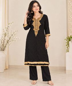 Elegant Black Kurta Set with Gold Embroidery