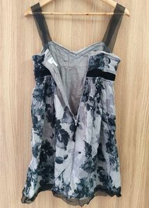 Floral Print Mini Dress with Tulle Straps