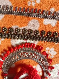 Oxidized Silver Anklets with Red Beads