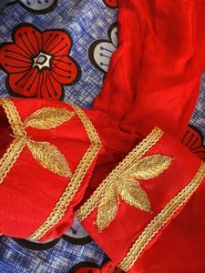 Red Embroidered Silk Blend Suit