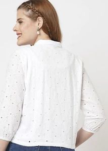 White Floral Embroidered Shirt