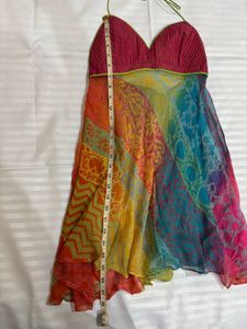 Boho Rainbow Print Halter Dress