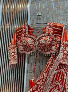 Stunning Red Embroidered Lehenga Choli Set
