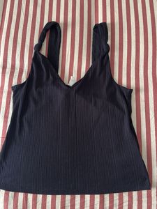 Navy Blue Ribbed Tank Top with Knot Straps