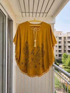 Yellow Kaftan Top with Tassel Detail