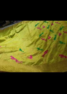 Party wear Yellow Saree with Bird Motifs