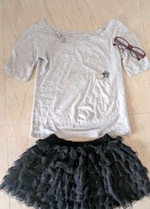 Gray Top and Black Tutu Skirt Set
