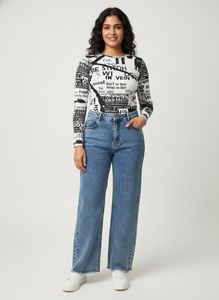 Graphic Print Top & Acid Wash Jeans Set
