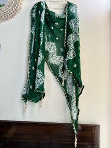 Bottle Green Bandhani Anarkali suit set &amp; palazzo