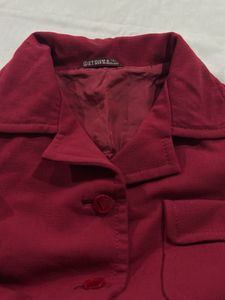 Stylish Red Collared Button-Up Top