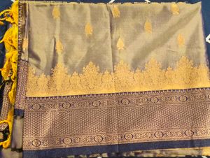 Elegant Grey & Gold Banarasi Silk Saree