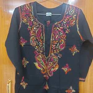 Black Multi Color Chikankari Kurta