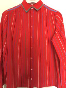 Red Striped Button-Up Blouse