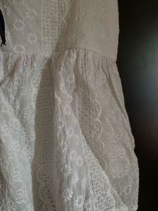 White Eyelet Ruffle Top with Black Ribbon Tie