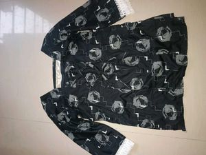 Stylish Black Printed Kurta with Pink Bag