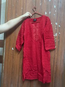 Vibrant Red Embroidered Kurta