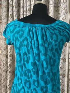 Blue Animal Print V-Neck Top