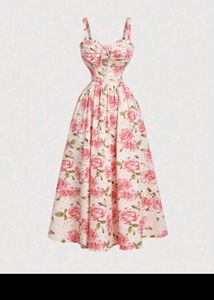 Vintage Rose Print Midi Dress