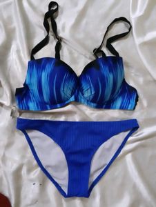 Blue Abstract Print Bikini Set
