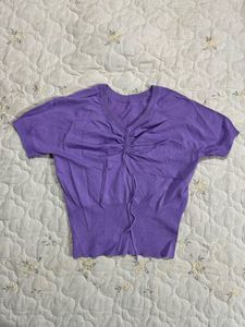 Purple Ruched V-Neck Top