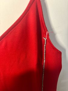 Red Spaghetti Strap Dress With slit on lef