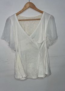 Elegant lace White V-Neck Flutter Sleeve Top