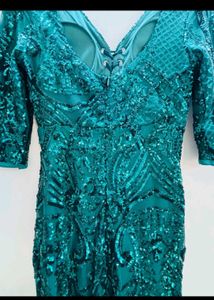 Elegant Sequined Emerald Green Gown