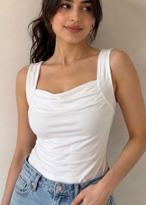 White Ruched Sleeveless Cotton Top