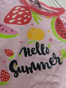 Pink Fruit Print "Hello Summer" T-Shirt