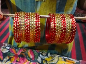 2 hand Red &amp; Gold Bangles Set