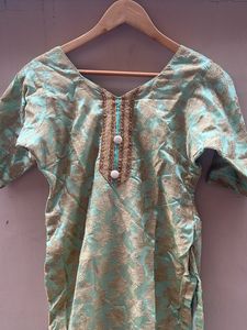 Elegant Teal &amp; Gold Brocade Kurta
