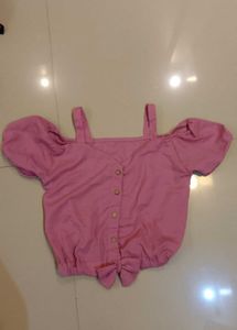 Pink Off-Shoulder Crop Top with Bow
