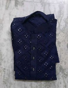 Stylish Navy Blue Embroidered Kurta