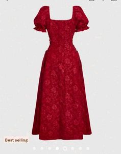 Elegant Red Puff Sleeve Dress