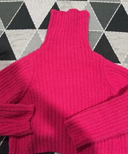 Pink Turtleneck Knit Pullover