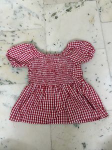 Red Gingham Puff Sleeve Top