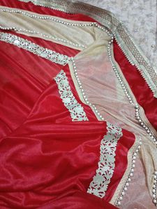 Red Velvet Saree with Embellished Border