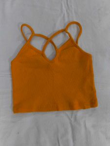 Orange Ribbed Crop Top