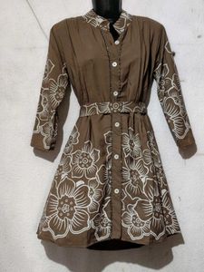 Tan Floral Print Shirt Dress for single piece 399/