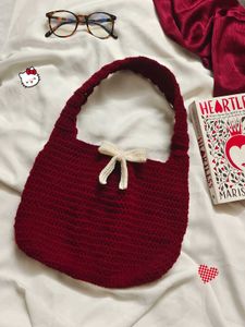 Red Crochet mini tote Bag with Bow