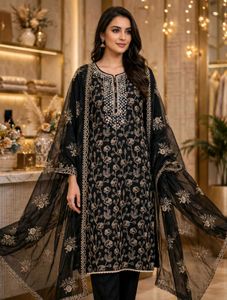 Elegant Black Embroidered Kurta Set