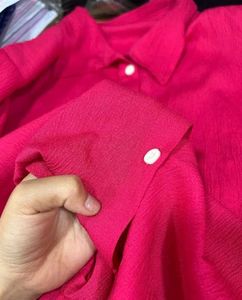 Vibrant Pink Crinkle Textured Shirt