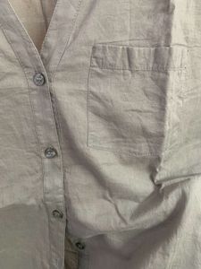 Green V-Neck Button-Up Shirt