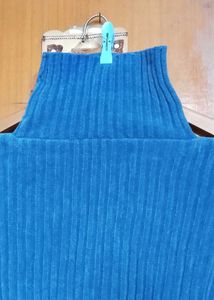 Blue Turtleneck Ribbed Sweater