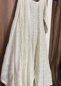 White Anarkali Gown with Dupatta