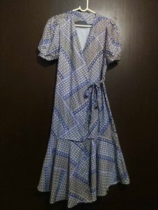 Blue Geometric Print Wrap Dress