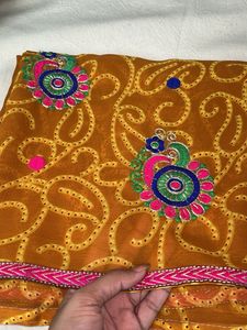 Embroidered Mustard Yellow Saree