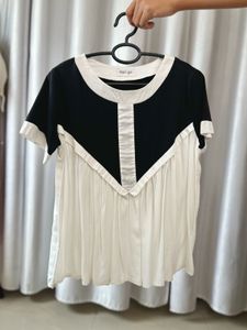 Chic Black &amp; White Pleated Top