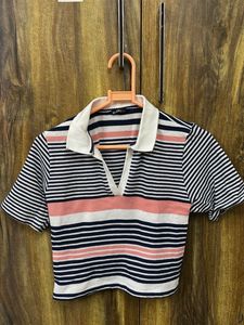 Striped Cropped Polo T-Shirt