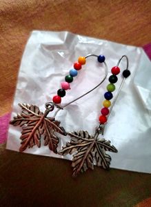 Oxidised Unique Leaf &amp; Bead Dangle Earrings